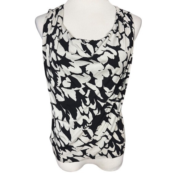 Classiques Entier Tops - Classiques Entier‎ Womens XS Silk Blend Cowl Neck Abstract Tank Top Black White